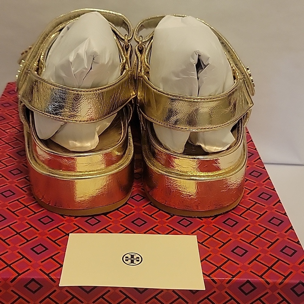 Tory Burch Gold Metallic Sandals Womens Size 10 New In Box - Picture 5 of 10